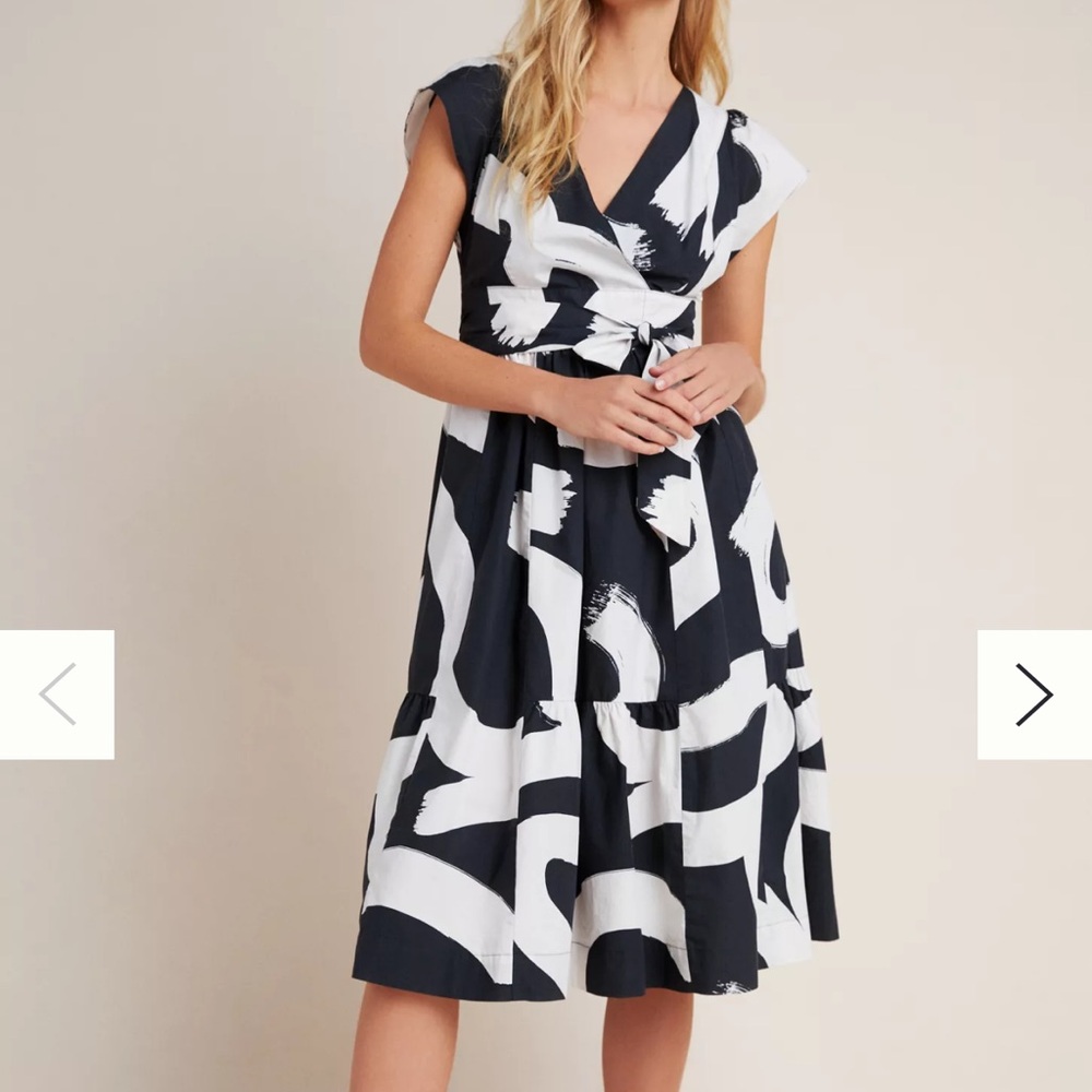 Anthropologie Maeve Black and White faux Wrap Dress w pockets size 6